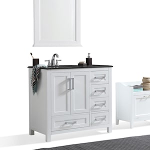 Simpli Home Evan 36 Inch Bath Vanity with Black Granite Top | The Home Depot Canada