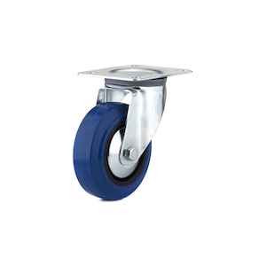 Madico Roulette en caoutchouc élastique bleu, Pivotante sans frein
