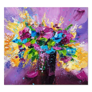 Designart Bright Bouquet Of Spring Flowers On Purple Background