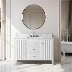 Vanity Art 48 inch W Single Vanity in White with Engineered Marble